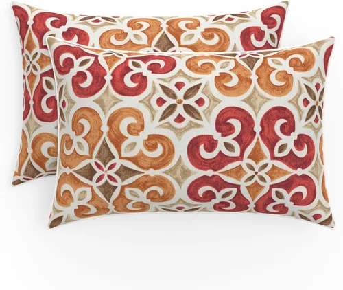 Vista 20 de Pillow Perfect Almohada decorativa floral para interiores y exteriores, relleno de felpa, resistente a la intemperie y a la decoloración, lumbar