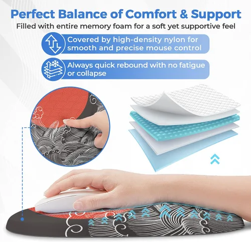 Vista 3 de Alfombrilla ergonómica para mouse con soporte de muñeca, reposamuñecas de espuma viscoelástica para aliviar el dolor y túnel carpiano, base