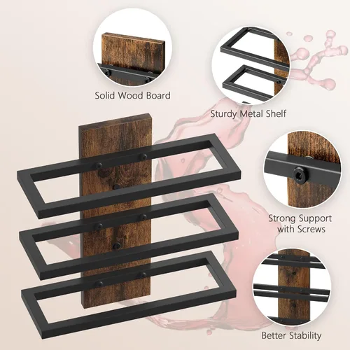 Vista 6 de Hoctieon - Estante para vinos de 3 niveles, madera marrón rústica Marrón rústico