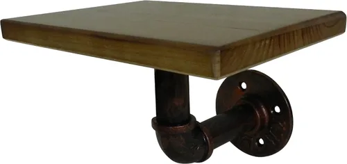 Vista 4 de CVHOMEDECO. Tubo de agua rústico de hierro vintage con estante de almacenamiento de tablero de madera, estante de exhibición montado en la pared