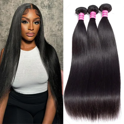Vista 15 de Paquetes Bob Liso 3 Paquetes de Cabello Humano Corto 10, 10 y 10 Pulgadas, 100% Cabello Crudo Sin Procesar, Tejido Rápido, Color Negro Natural