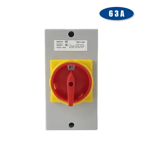 Vista 2 de YMD11-63D ON-OFF Interruptor de desconexión aislador de dos posiciones 63A 3P candado Cam Changeover 1 unids (base negra 3P)