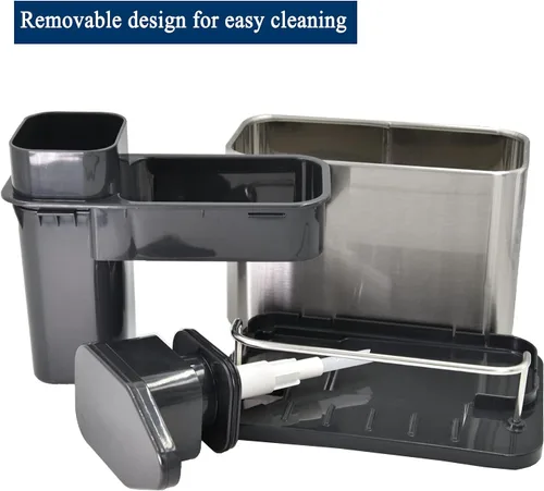 Vista 6 de Dispensador de jabón para fregadero de cocina y baño con soporte para esponja y soporte para cepillo, dispensador de jabón para platos