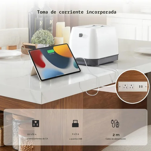 Vista 6 de ONBRILL Mesa completa de mesa de isla de cocina de 61 x 31 pulgadas con espacio de almacenamiento, toma de corriente y luces LED, mesa de comedor