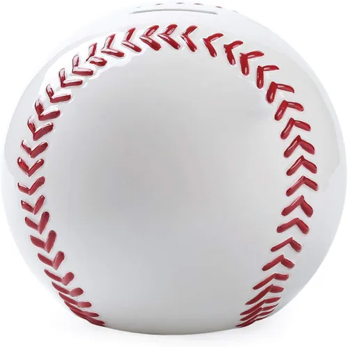 Vista 3 de Hucha de béisbol grande de cerámica blanca para niños, banco de monedas deportivo, caja de dinero para decoración de dormitorio, 7.8 pulgadas