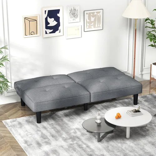 Vista 4 de KOMFOTT Sofá cama tipo futón convertible, sofá cama plegable tapizado de lino con respaldo ajustable de 6 posiciones, cojín grueso, sofá reclinable