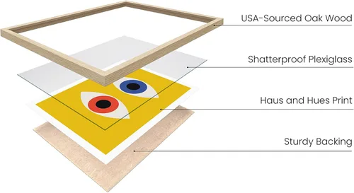 Vista 2 de HAUS AND HUES - Arte de póster Bauhaus - Juego de 3 arte de pared abstracto moderno, pósteres vintage e impresiones, arte de pared azul y amarillo