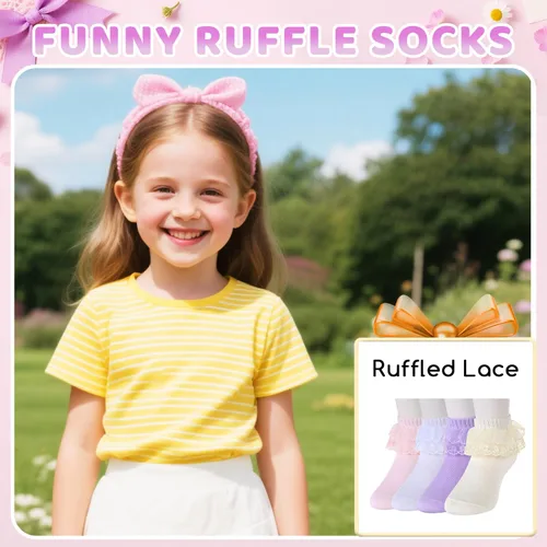Vista 13 de sockfun Calcetines con volantes para bebé, calcetines de encaje con volantes para niños pequeños y niñas