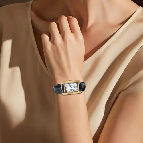 Vista 4 de FANMIS Reloj de pulsera vintage para mujer, clásico, rectangular, analógico, de cuarzo, ultradelgado, brazalete de moda, reloj de negocios
