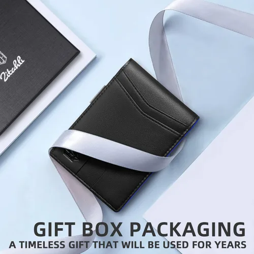 Vista 60 de Zitahli - Carteras delgadas con clip para dinero para hombre, tarjetero minimalista, de cuero, plegable, con bloqueo RFID, cartera de bolsillo