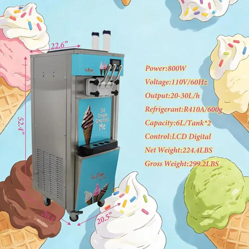 Vista 5 de Máquina comercial de helado de 3 cabezales 20-30L/H Máquina de servicio suave con tolvas dobles de 6L Limpieza automática Congelador de helado