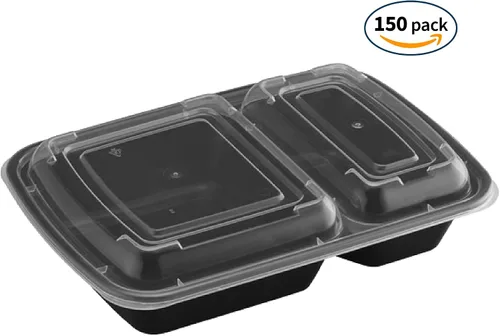 Vista 2 de TIYA - Contenedores de comida a granel de 32 onzas, paquete de 150 con tapas, cajas de plástico con compartimentos para llevar, reutilizables, aptos
