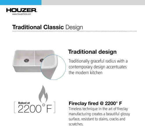 Vista 3 de Houzer Platus PTU-3200 BQ - Fregadero de cocina de 32 pulgadas con doble tazón de fuente 50/50