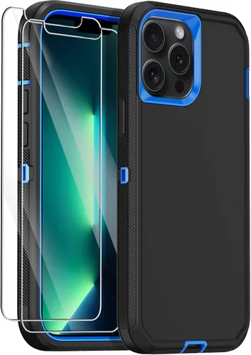Vista 9 de Funda para iPhone 13 Pro con 2 protectores de pantalla, protección contra caídas a prueba de golpes, cuerpo completo, resistente, 3 capas, militar