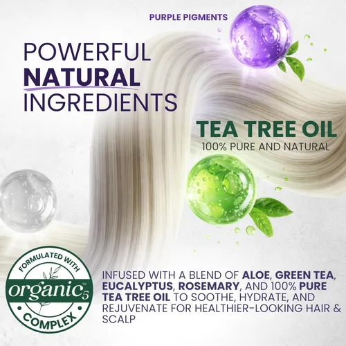 Vista 5 de KESMEDIK Máscara para el cabello morado de árbol de té, fórmula plateada pura para tonos amarillos cobrizos, acondicionador profundo con árbol de té