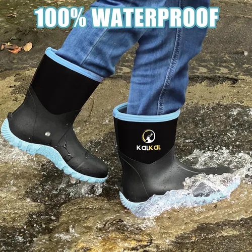 Vista 4 de Kalkal Botas de goma para mujer, de neopreno de 0.236 pulgadas, impermeables, aisladas, con vástago de acero, pantorrilla ancha, botas de caza
