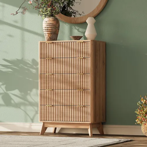 Vista 20 de Cómoda acanalada con 9 cajones de 63 pulgadas de ancho para dormitorio, borde curvado, roble Wooden Closet Organizer for Bedroom,Fluted Dresser with