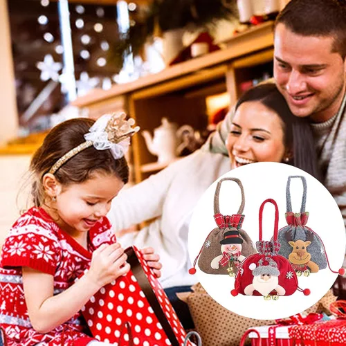 Vista 5 de KEIGPERI 1 juego de bolsas para muñecas de regalo de Navidad, bolsas de regalo reutilizables con cordón, bolsas de regalo de Navidad con cordón