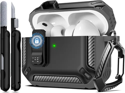 Vista 16 de RFUNGUANGO Funda protectora para AirPods Pro de 3ª generación con kit de limpieza, funda rígida militar con bloqueo para AirPod Pro 3ª