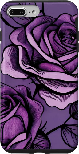 Vista 9 de iPhone 15 Patrón de rosas en estuche morado