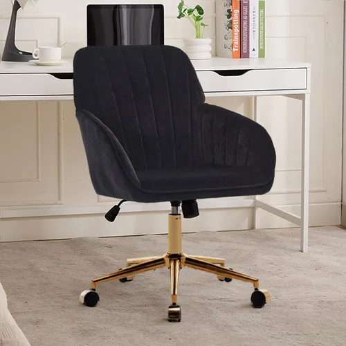 Vista 9 de Silla de escritorio de terciopelo para oficina en casa, moderna silla ajustable para computadora, silla giratoria, bonitas sillas de tocador