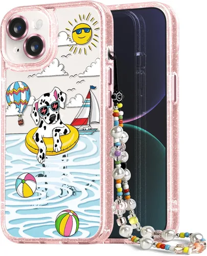 Vista 103 de Compatible para iPhone 13 Funda Bonita Estética - Funda para Teléfono Rosa con Purpurina con Protector de Cámara - Diseño de Cubierta