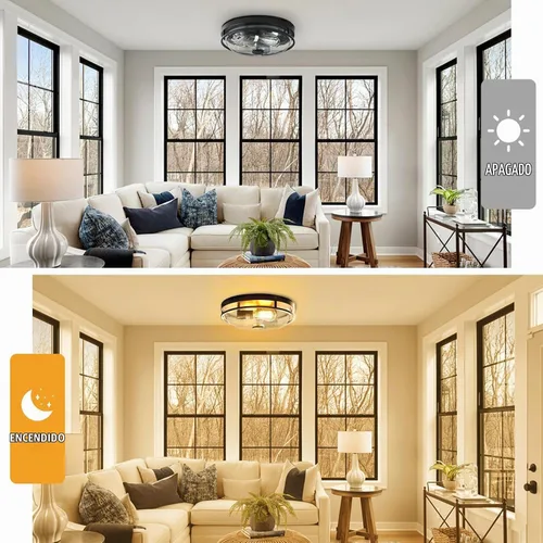 Vista 4 de Luz de techo de montaje empotrado Luminzone con pantalla de vidrio transparente, 2 luces, iluminación de estilo granja para interior y exterior