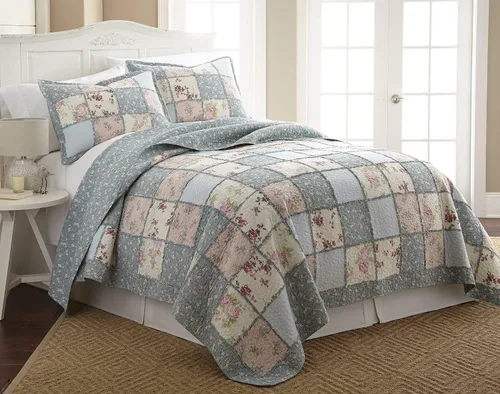 Vista 3 de Chezmoi Collection Abbi - Juego de edredón de 2 piezas con diseño shabby chic, edredón de algodón prelavado con estampado floral, sábanas con diseño