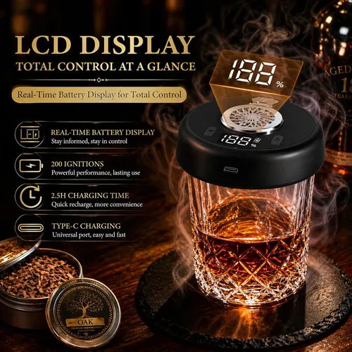 Vista 4 de Kit de ahumador de whisky eléctrico, ahumador de cóctel recargable sin antorcha con 7 luces de color, ahumador de bebidas portátil con 10 chips