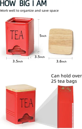 Vista 4 de Organizador de almacenamiento de bolsa de té de granja de cerámica con tapa (rojo)