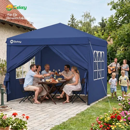Vista 7 de Sekey Pop Up Gazebo 3 x 3 Waterproof Stable Folding Gazebo 3 m x 3 m with Side Walls, Party Tent Foldable for Camping Party, Continuously Height