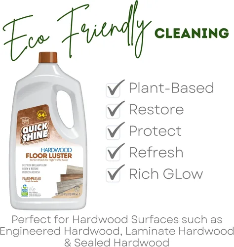 Vista 4 de Quick Shine Brillo de piso de madera dura de 64 onzas, 2 unidades Limpiador y pulido a base de plantas con carnauba Simplemente rocía y extiende
