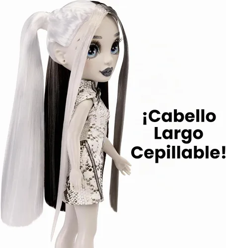 Vista 5 de Rainbow High Shadow High Heather - Muñeca de moda en escala de grises de 28 cm. Cabello y atuendo en blanco y negro y bolso de mano