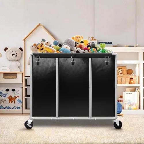 Vista 9 de STORAGE MANIAC - Carrito de lavandería comercial con ruedas 420L, marco de acero resistente, cesta de lavandería rodante con gran capacidad, bolsa