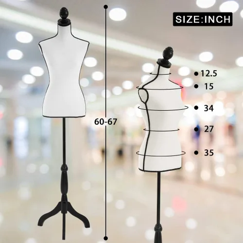 Vista 7 de FDW Maniquí 60”-67” de altura ajustable para mujer, modelo de vestido, soporte trípode para torso, formas de ropa (crema)