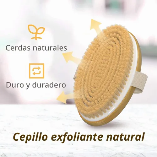 Vista 2 de Metene Cepillo corporal de cepillado en seco con cerdas naturales suaves y rígidas, cepillo exfoliante corporal/masaje para celulitis y linfática
