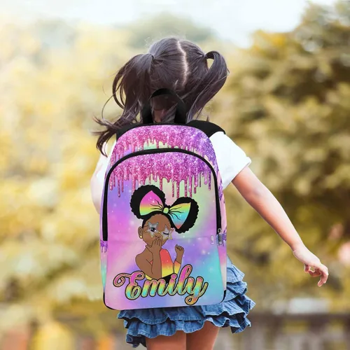 Vista 5 de InterestPrint Mochila personalizada para niños, jugador de fútbol americano, bandera americana, con nombre personalizado, mochila para estudiante