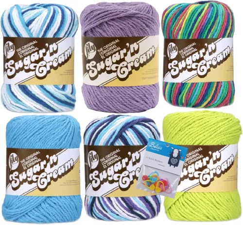 Vista 10 de Lily Sugar'n Cream - Paquete de 6 hilos de 100 % algodón con marcadores de puntada Bella's Crafts (mezcla azul)