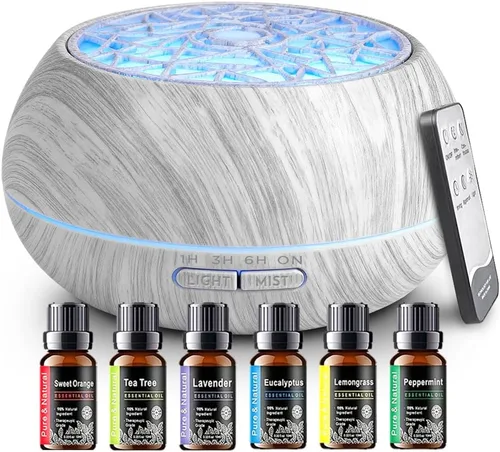 Vista 10 de 550ml Difusor de aceite esencial de gran capacidad con juego de 6 aceites de aromaterapia, humidificador de aire ultrasónico con temporizador y luz