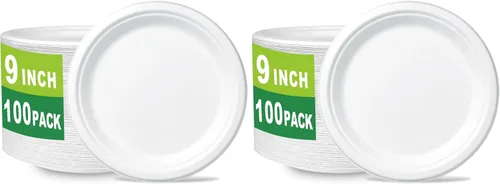 Vista 6 de CantaGreen Platos de postre pequeños compostables de 6 pulgadas, 100 platos de papel desechables biodegradables de caña de azúcar/bagazo y fibra