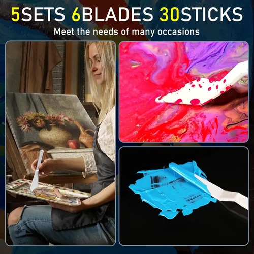 Vista 3 de 30 cuchillos de paleta de plástico, juego de cuchillos de paleta delgados y flexibles, cuchillos de arte, cuchillos de paleta para pintura acrílica