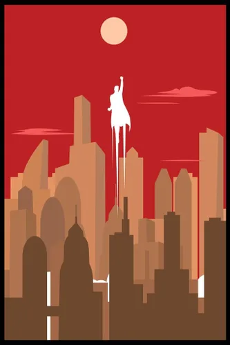 Vista 2 de Laminated Superhero Silhouette Art Deco Skyline Retro Poster Dry Erase Wall Art 16x24