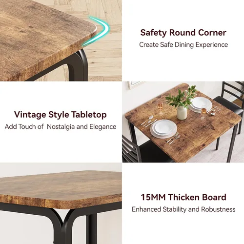 Vista 6 de Mesa de comedor para 2, juego de mesa cuadrada pequeña de cocina para 2, comedor moderno de madera que ahorra espacio con tapizado, muebles