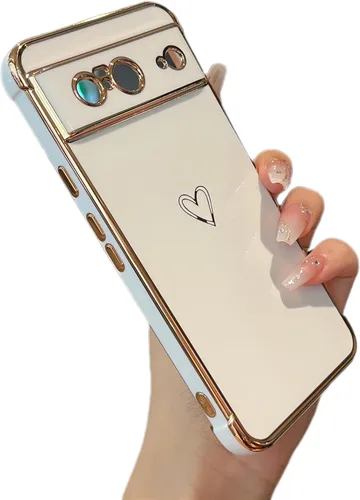 Vista 80 de ZTOFERA Funda diseñada para Google Pixel 7a, bonito diseño de corazones de amor con borde chapado y protección de lente de cámara, para Google Pixel
