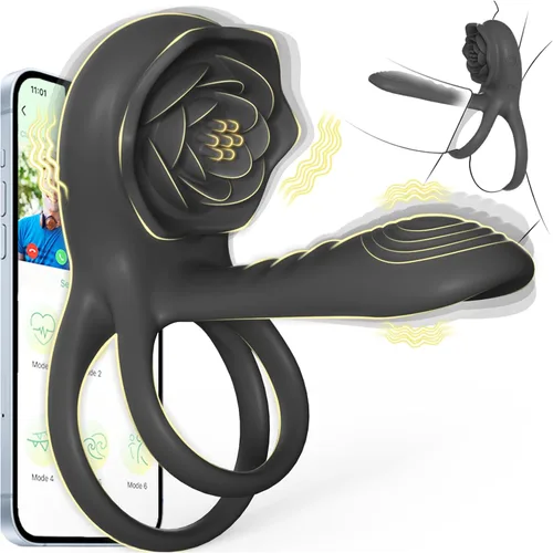 Vista 11 de Anillo vibrador para el pene con estimulador de clítoris rosa, vibrador de anillo para el pene para parejas, juguetes sexuales para hombres