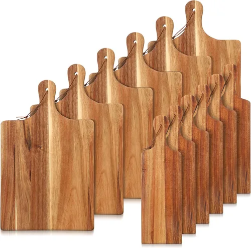 Vista 8 de Tanlade Juego de 6 tablas de cortar de madera con asa, tabla de cortar para servir, bloque de corte de carnicero para San Valentín, Día de la Madre