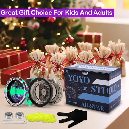 Vista 6 de YOYOSTUDIO Yoyo P1 Crystal Black & T16 Negro Verde Púrpura, Yoyos profesionales de doble propósito, paquete de 2, Yoyo sensible para niños de 8 a 12