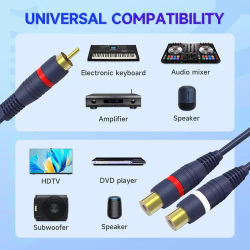 Vista 8 de Cable divisor RCA Y macho a hembra, cable de extensión de audio AV Jack de 0.138 in, conector de cincha chapado en oro de 24 quilates