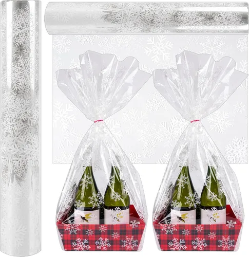 Vista 8 de Rollo de Envoltura de Celofán de Navidad de 100 Pies x 32 Pulgadas, Bolsas de Celofán de Navidad, Envoltura de Celofán de Navidad con Papá Noel