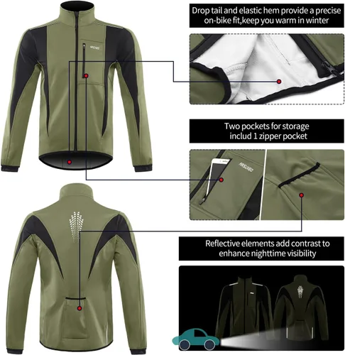 Vista 41 de Chaqueta térmica para ciclismo (tejido Softshell, resistente al viento, impermeable, 15K) de ARSUXEO